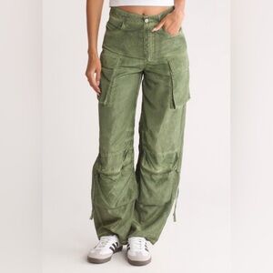PacSun Women's Green Showpiece Velvet Cargo Pants Size S
